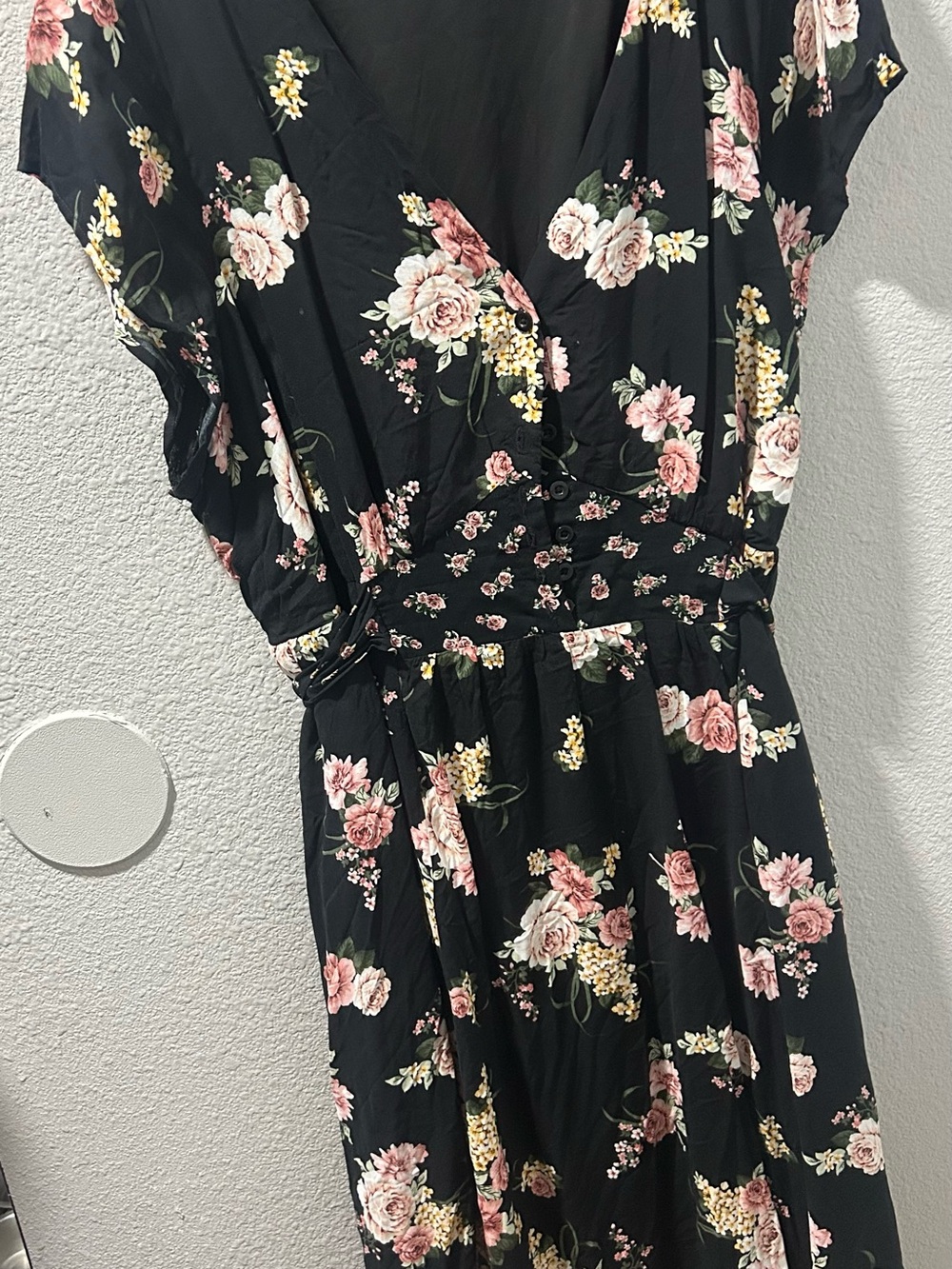 Plus Size Sleeveless Floral Black Wrap-Waist Maxi Dress